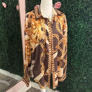 Elegant Chain Print Women's Button Down Shirt